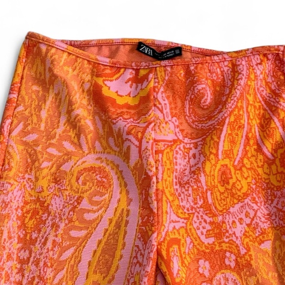 ZARA Orange Pink Jacquard Retro‎ Print 70’s Pants Bell Bottoms Flared size S NWT - Picture 6 of 10